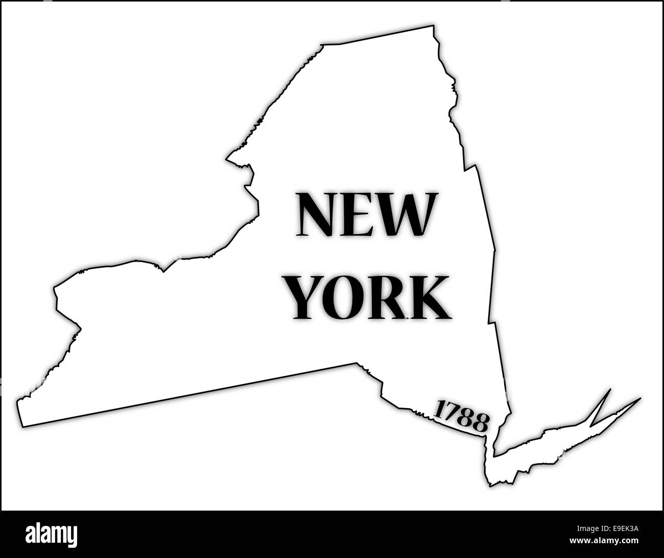 A New York state outline with the date of statehood isolated on a white background Stock Photo
