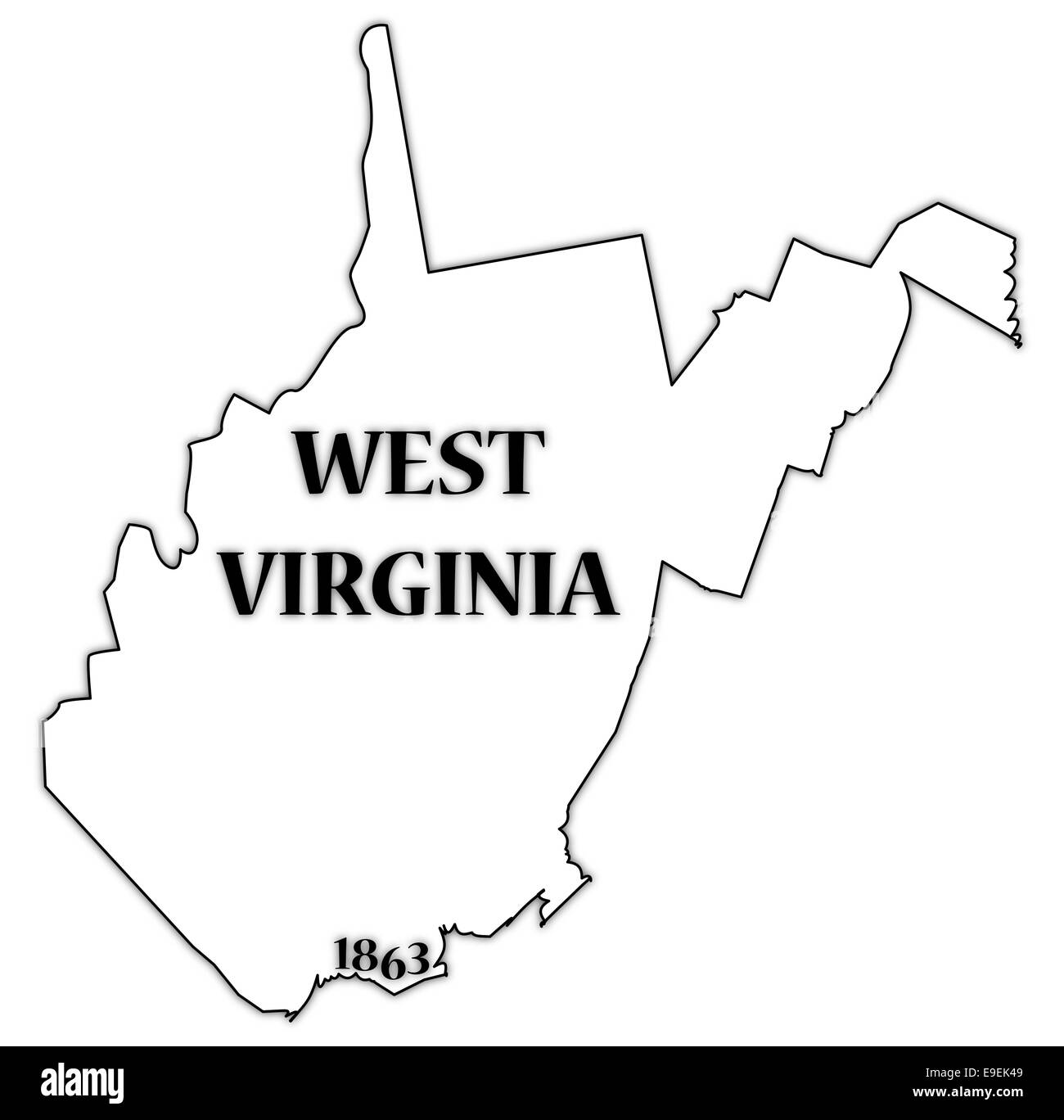 A West Virginia state outline with the date of statehood isolated on a white background Stock Photo