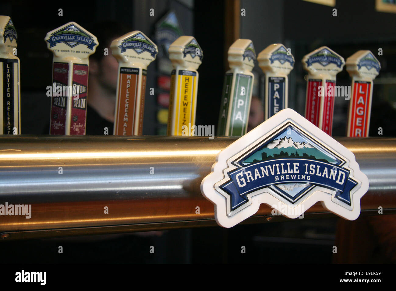 Granville Island brewing company beer taps. Stock Photo