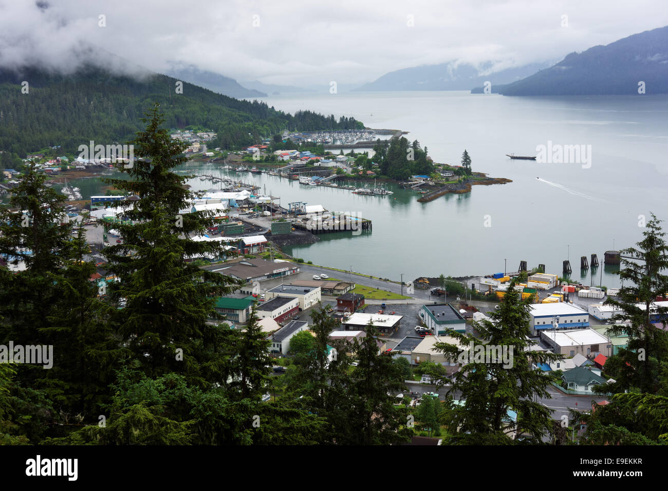 View of Wrangell and Zimovia Strait, Alaska, from top of Mt Dewey Stock Photo