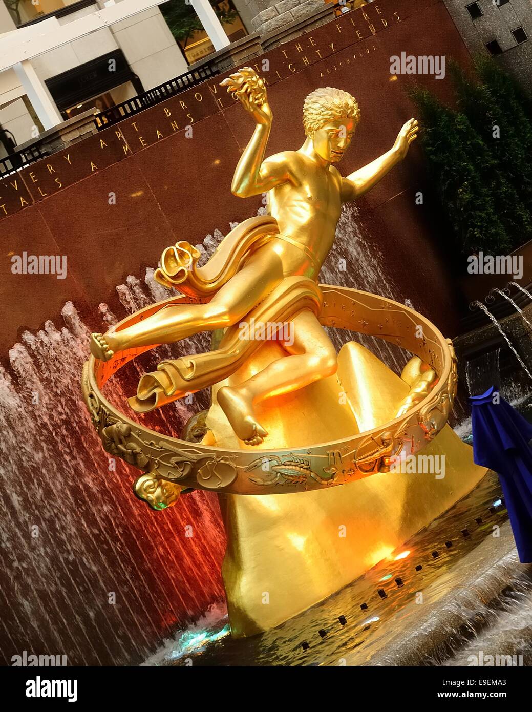 Prometheus sculpture at Rockefeller center in New York CIty Stock Photo