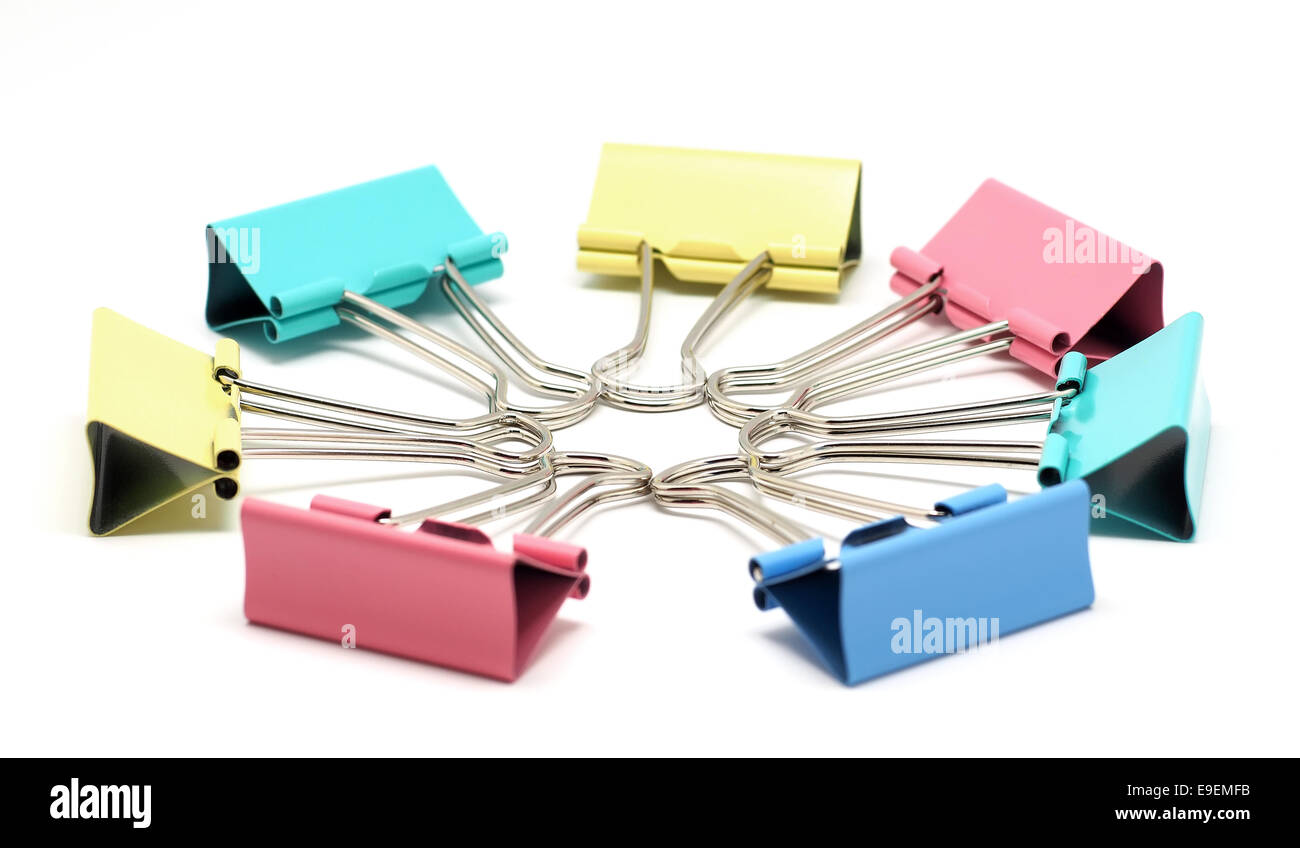 colorful  binder clip isolated on white background Stock Photo