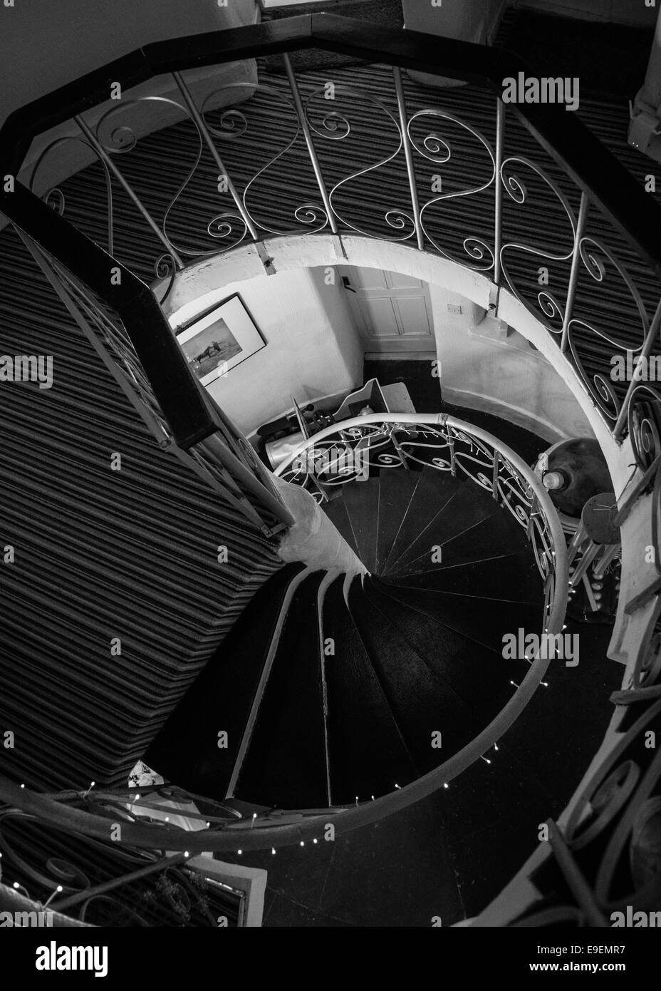 Spiral staircase in stair Black and White Stock Photos & Images - Alamy