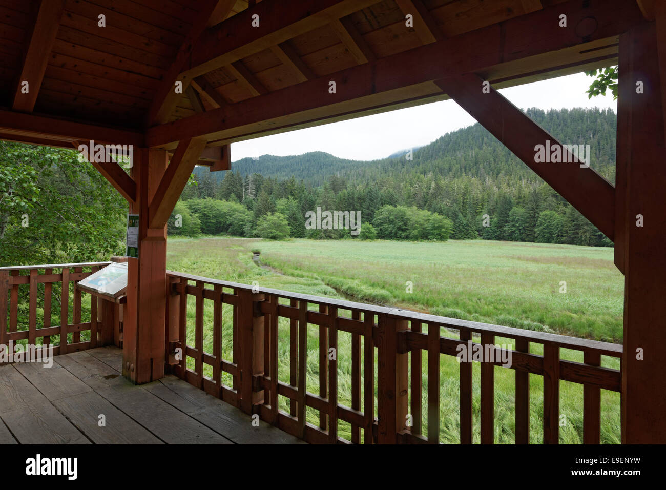 Raised wildlife viewing platform, Starrigavan Recreation Area, Sitka, Alaska, USA Stock Photo