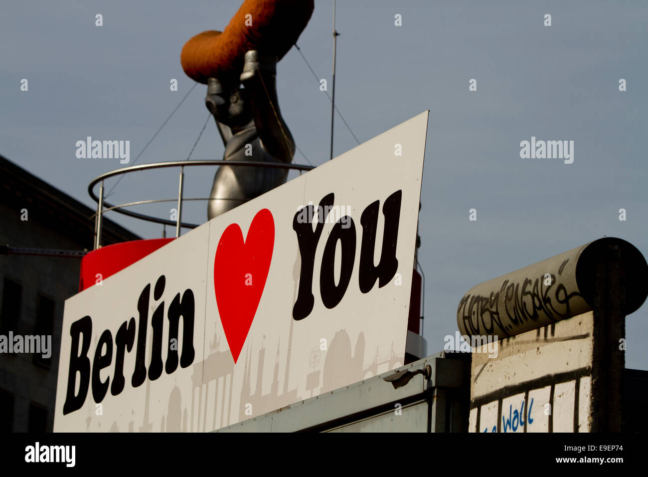 Berlin Loves You poster hoarding urban graffiti Stock Photo