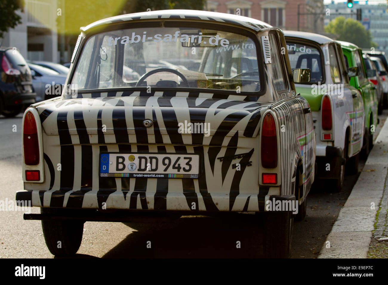 zebra Trabant German cars parked in line German Stock Photo