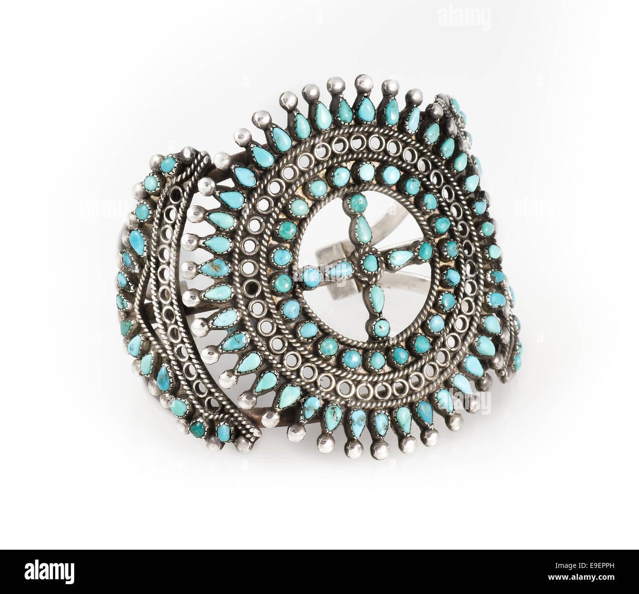 Zuni, Native American Turquoise and Silver Cuff Bracelet. Stock Photo