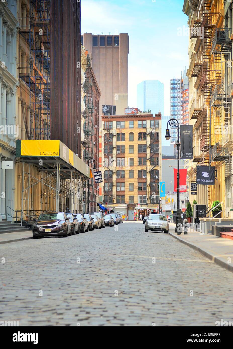 The cobblestone street in New York City Stock Photo Alamy