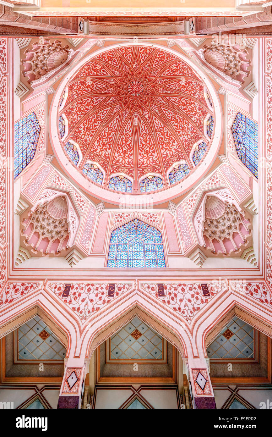 Dome of the Masjid Putra Mosque aka the Pink Mosque in Putrajaya Malaysia. Modern (1999) Sunni Islamic architecture. Stock Photo