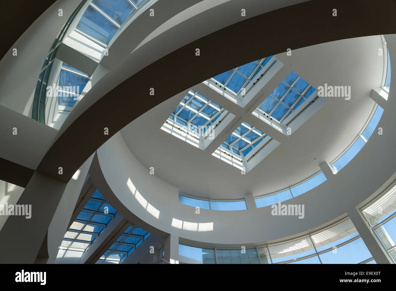 Looking up at a skylight at the Getty Center in Los Angeles. Stock Photo