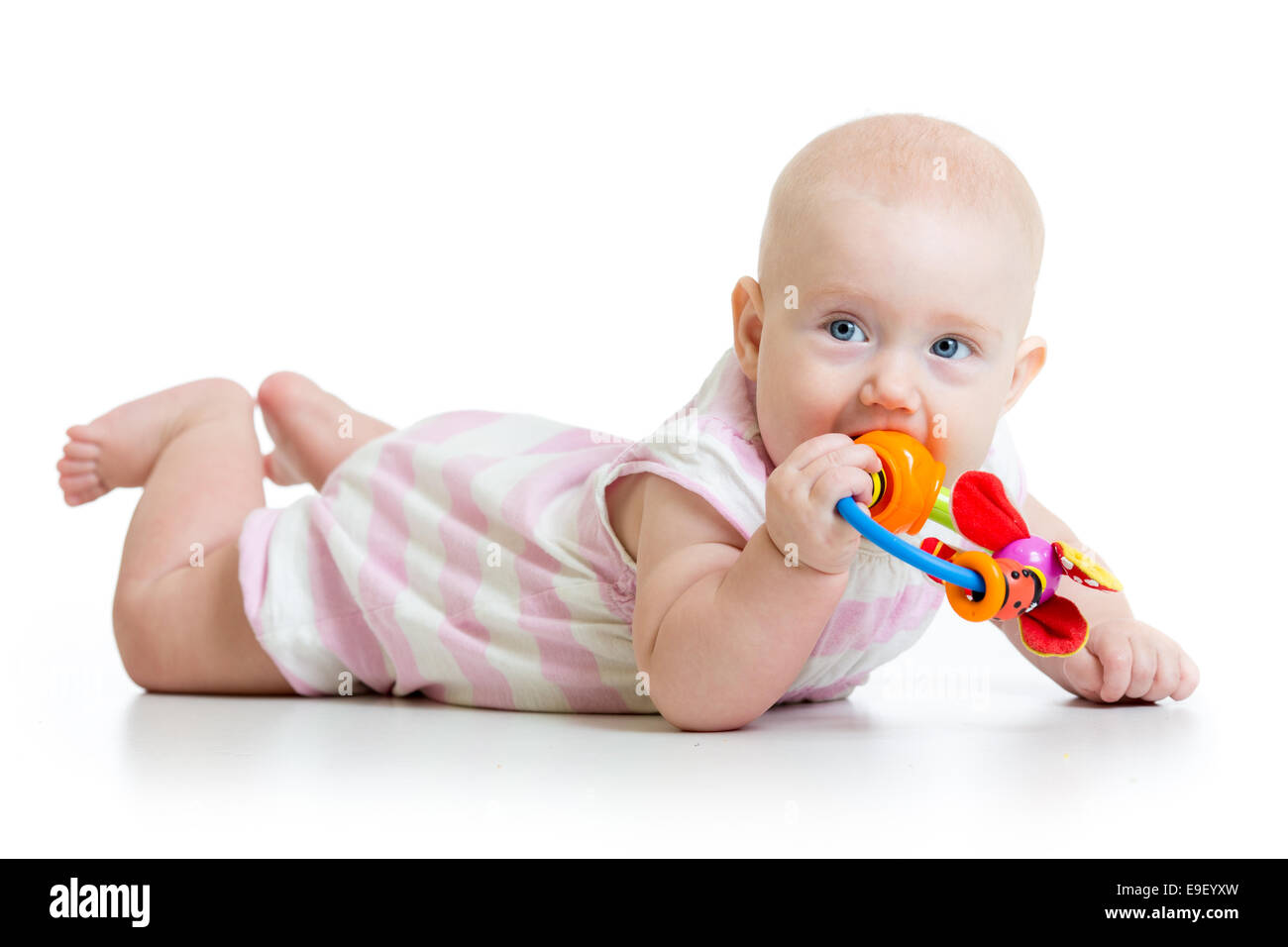cute baby girl with teether toy Stock Photo