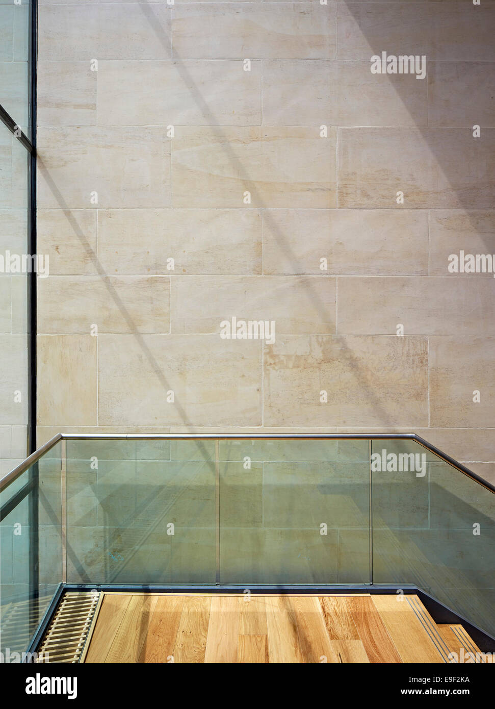 Black Cultural Archives (BCA), London, United Kingdom. Architect: Pringle Richards Sharratt Ltd, 2014. Staircase with limestone Stock Photo