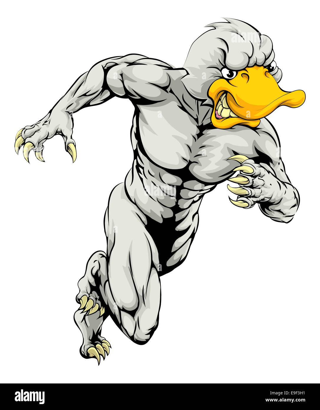 An illustration of a mean tough looking duck sports mascot sprinting Stock Photo