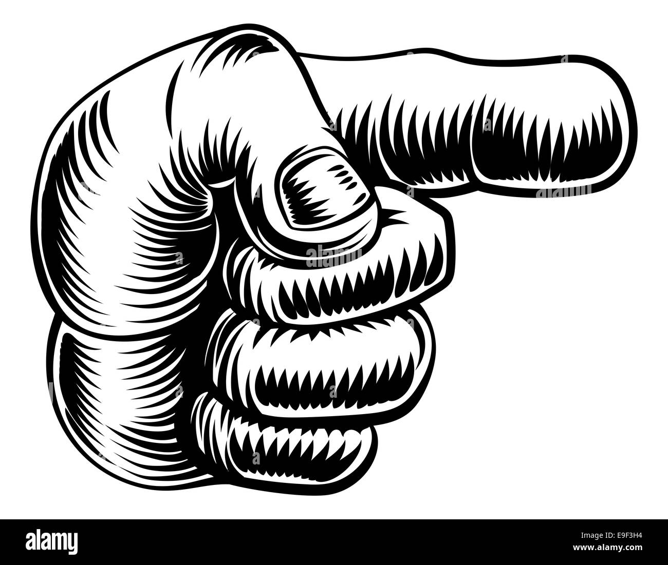A an original illustration of a vintage woodcut style hand icon pointing Stock Photo