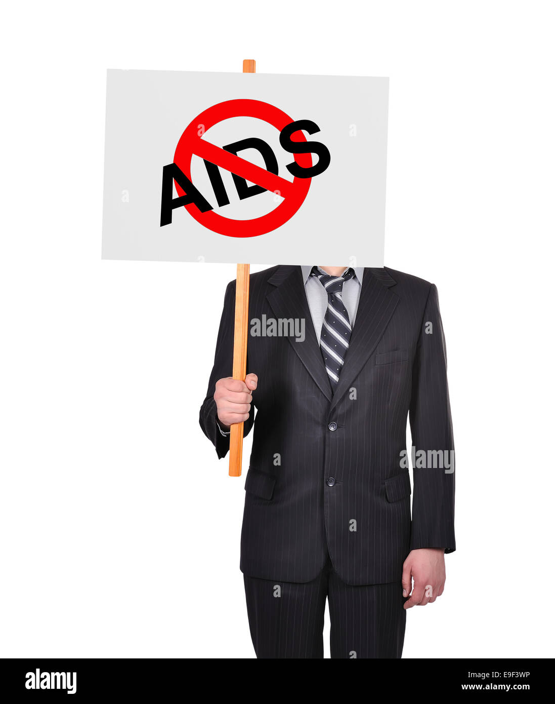 businessman in suit holding signboard with stop aids symbol Stock Photo ...