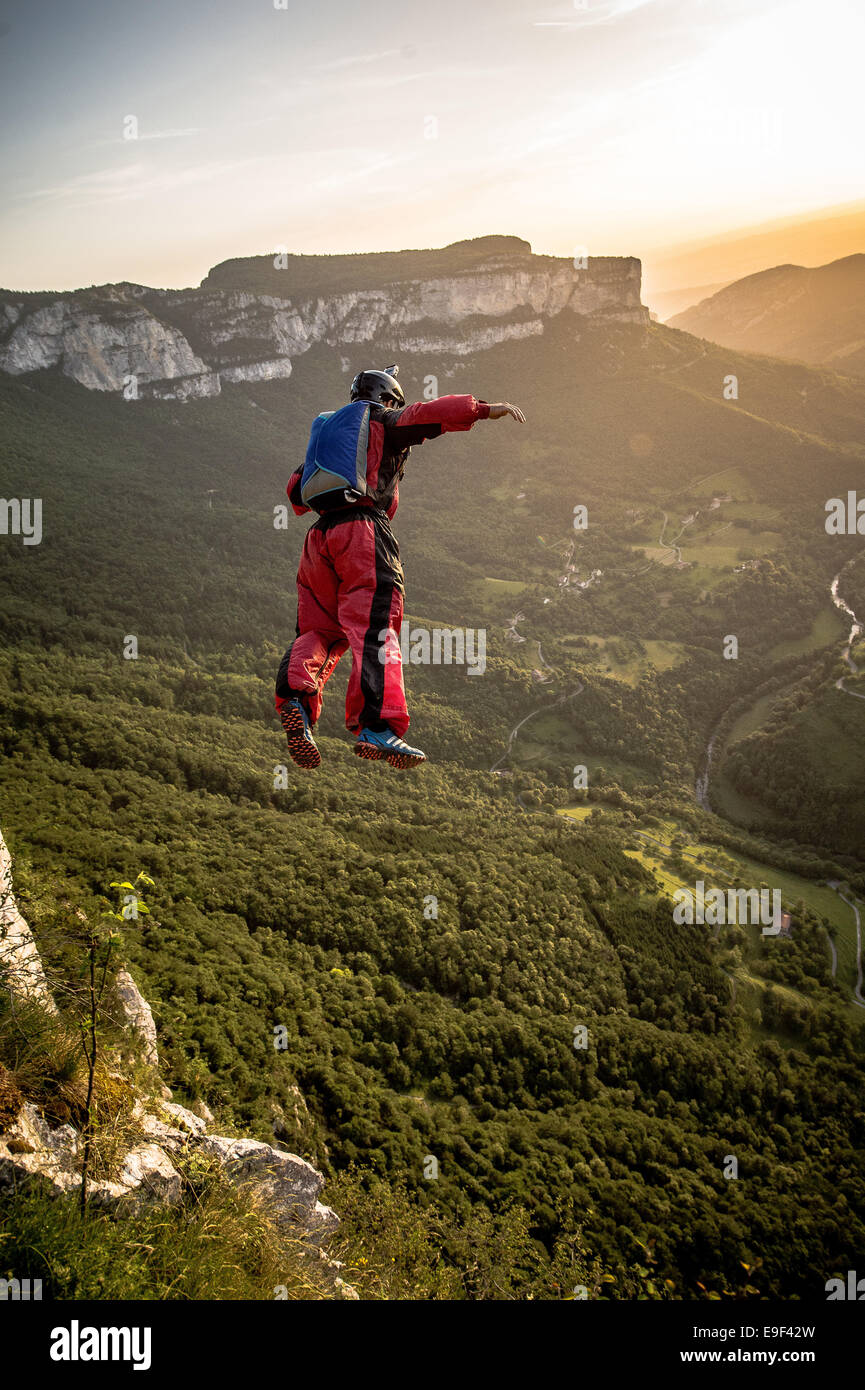 Choranche (Rhône-Alpes region, south-eastern France): base jumper Stock Photo
