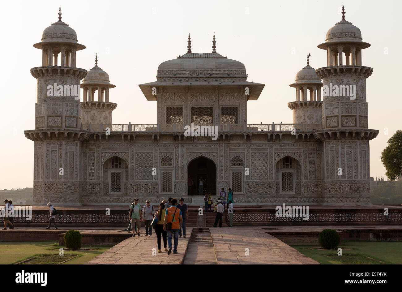 People visiting Itimad-ud-Daulah, also known as Baby Taj, tomb of Mizra Ghiyas Beg, Agra, Uttar Pradesh, India Stock Photo