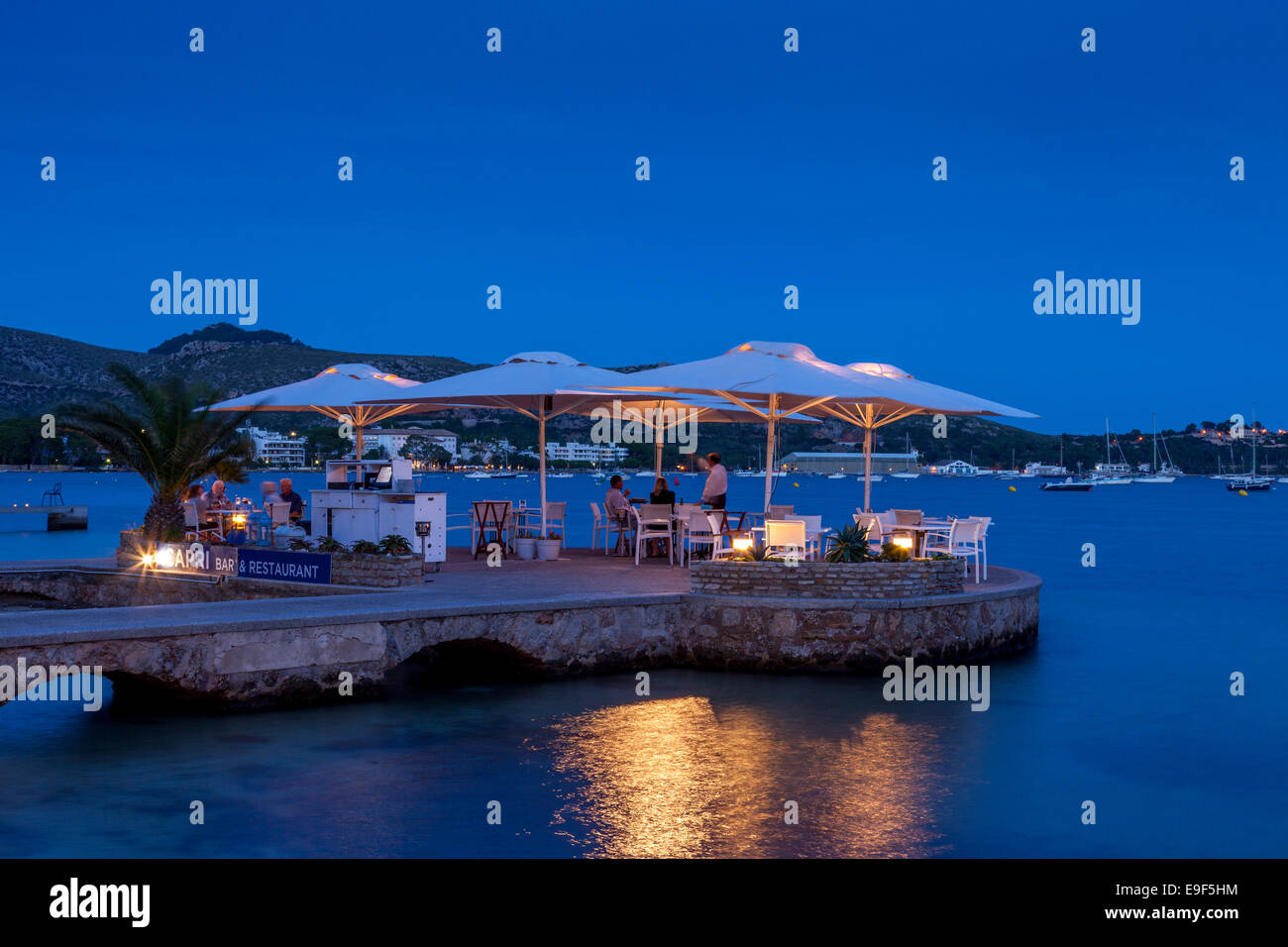 Seafront Cafe/Restaurant, Puerto Pollensa, Mallorca Spain Stock Photo