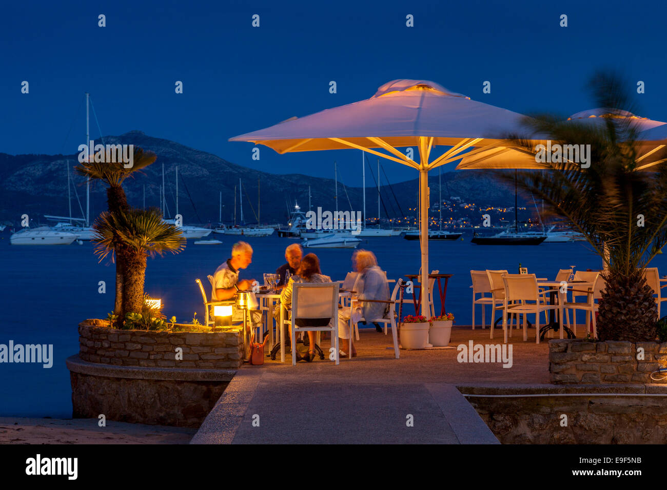 Seafront Cafe/Restaurant, Puerto Pollensa, Mallorca Spain Stock Photo