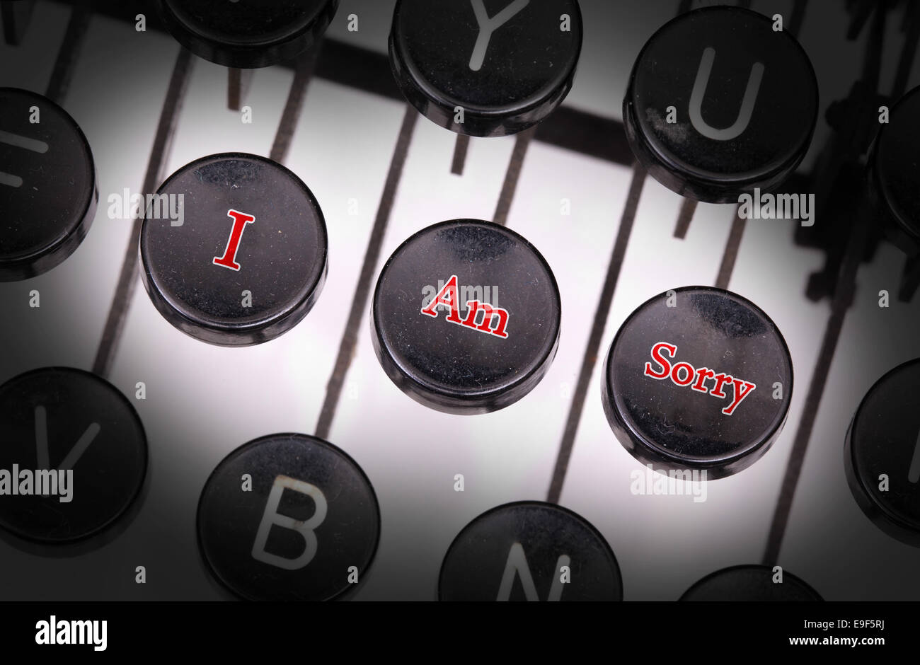 Typewriter with special buttons, I am sorry Stock Photo