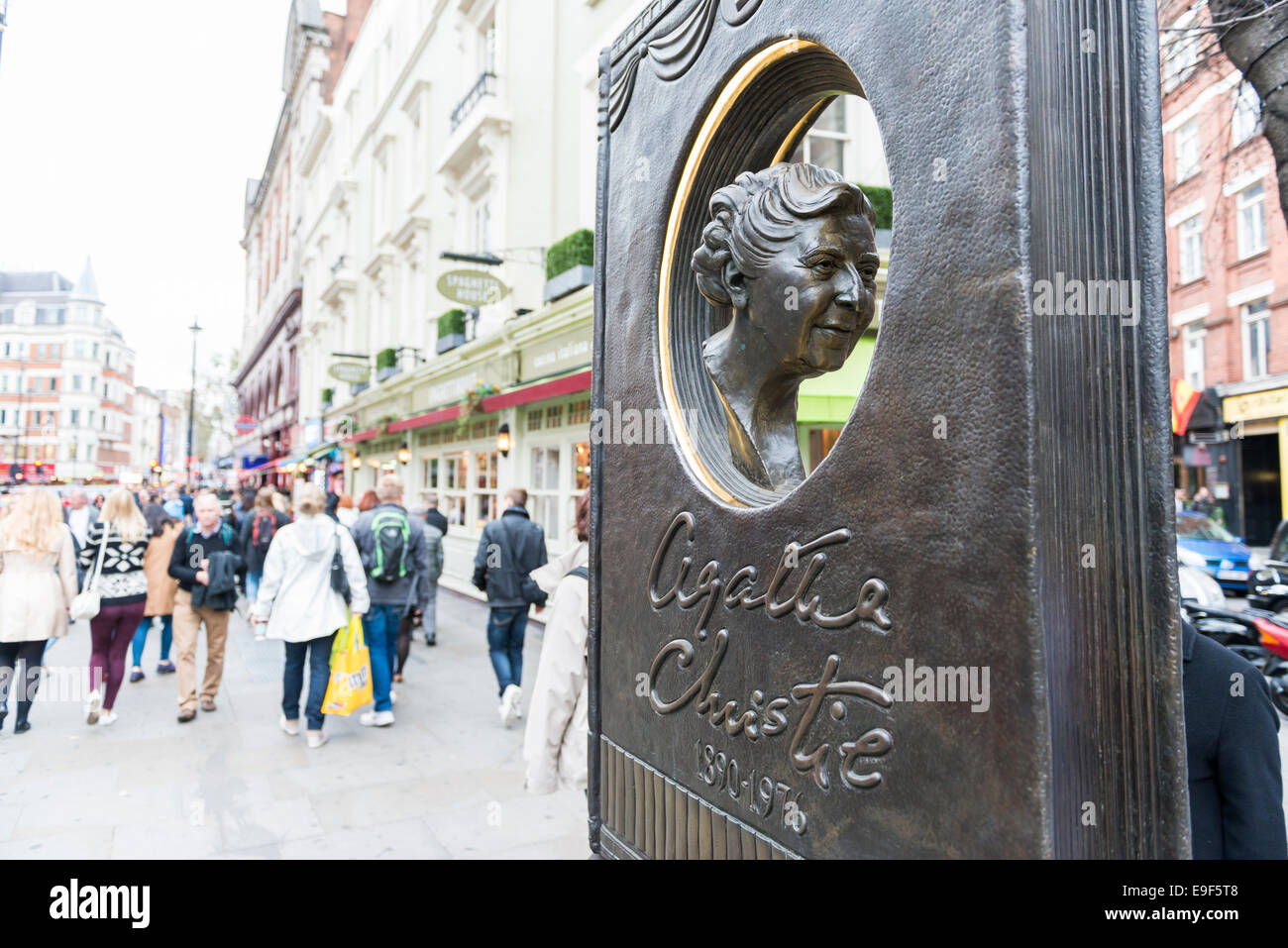 LONDON, UK OCTOBER 26 Agatha Christie book shaped memorial with busy