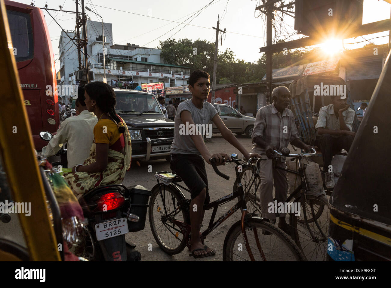Traffic Jam, Bodhgaya, Bihar, India Stock Photo