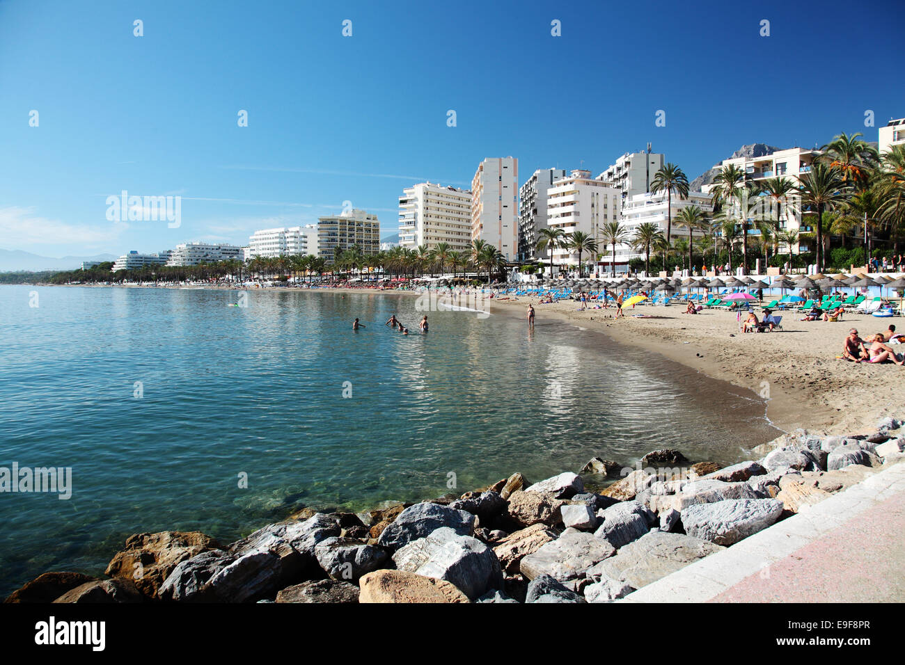 View of beach front Marbella Stock Photo