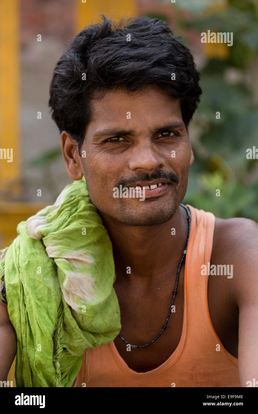 Portrait of man living in the slums of Northern Kolkata, West Bengal, India Stock Photo