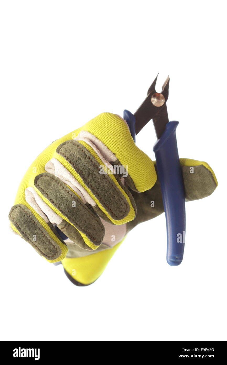 glove and blue cutter Stock Photo