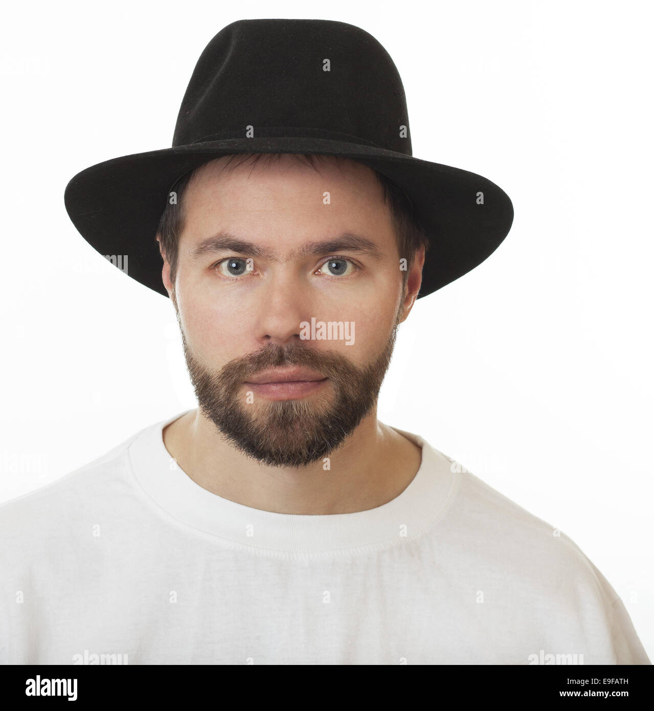 Man with a beard in the Jewish hat kneych. Stock Photo