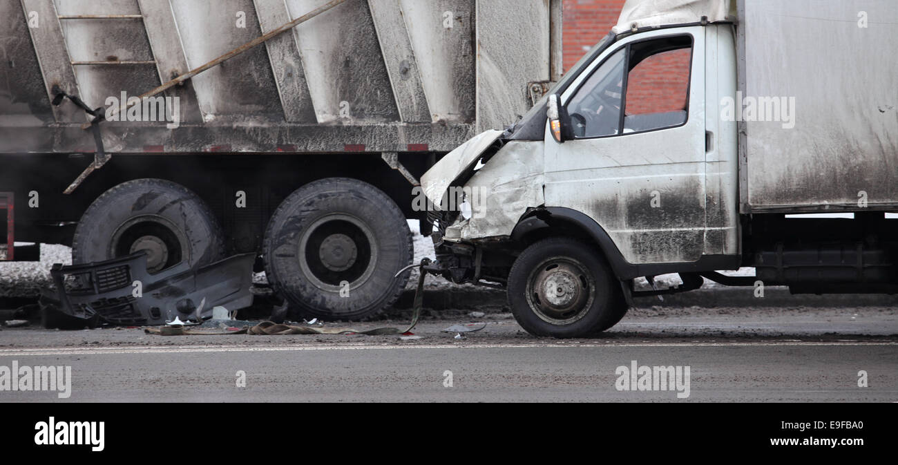collision of the truck and car Stock Photo