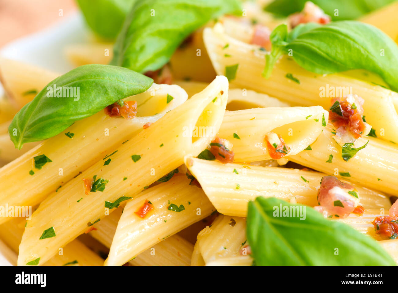 Macaroni with pesto close up Stock Photo Alamy