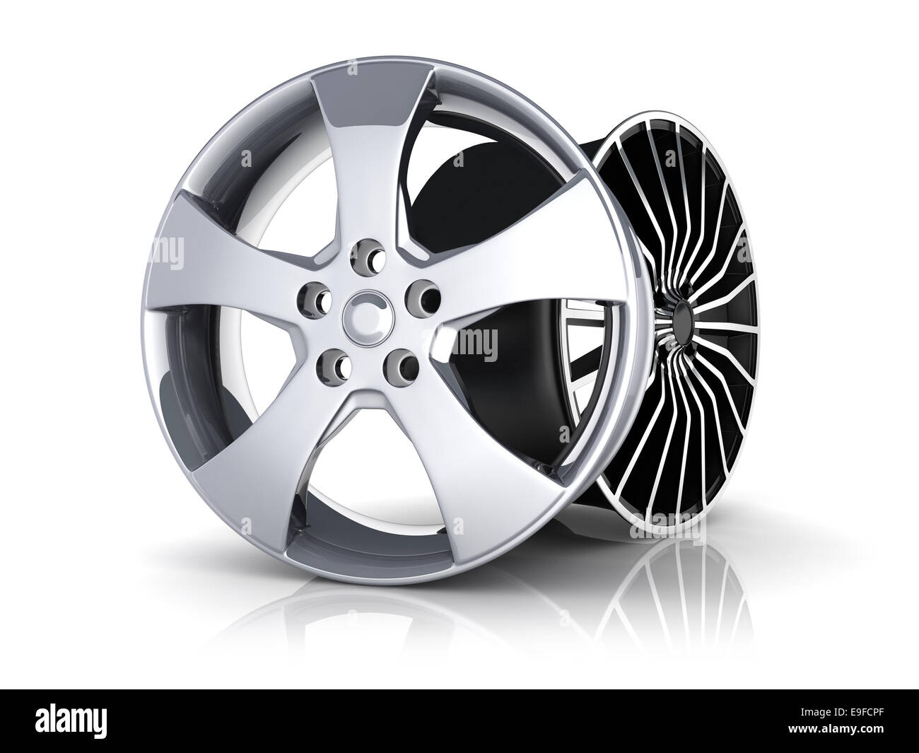 Two Rims car on white background (done in 3d) Stock Photo