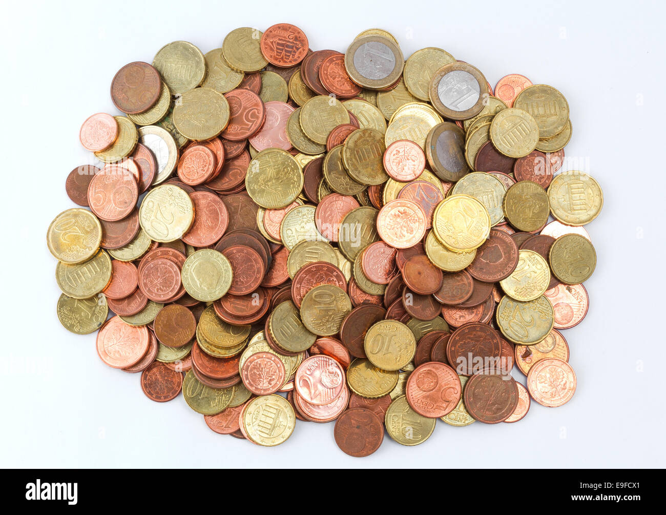 Euro coins pile topview Stock Photo