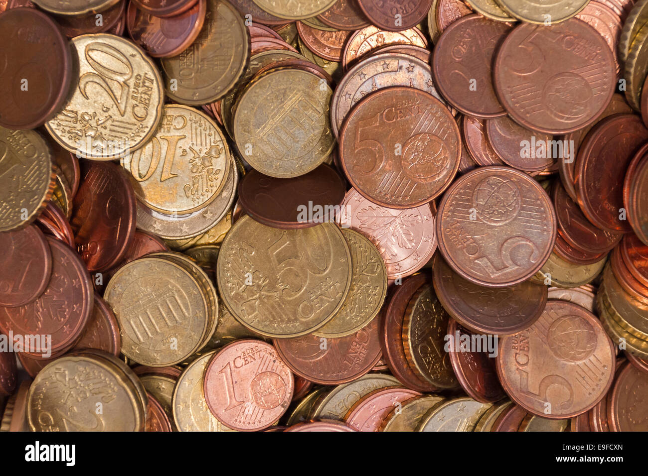 Euro coins pile topview Stock Photo