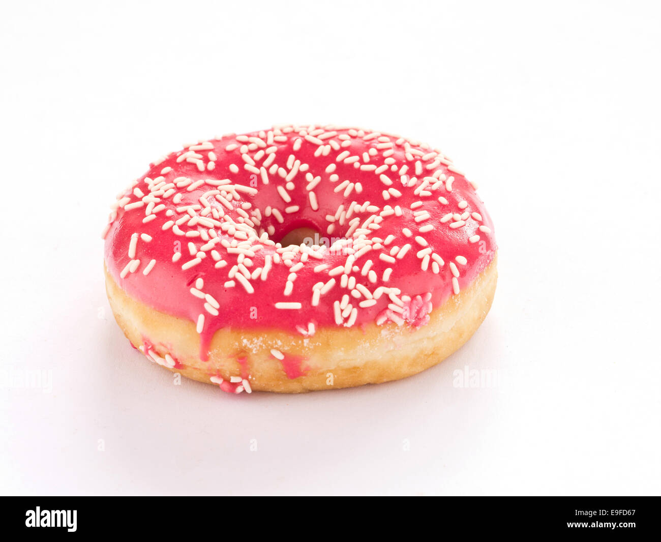 Pink Donut against a white background Stock Photo