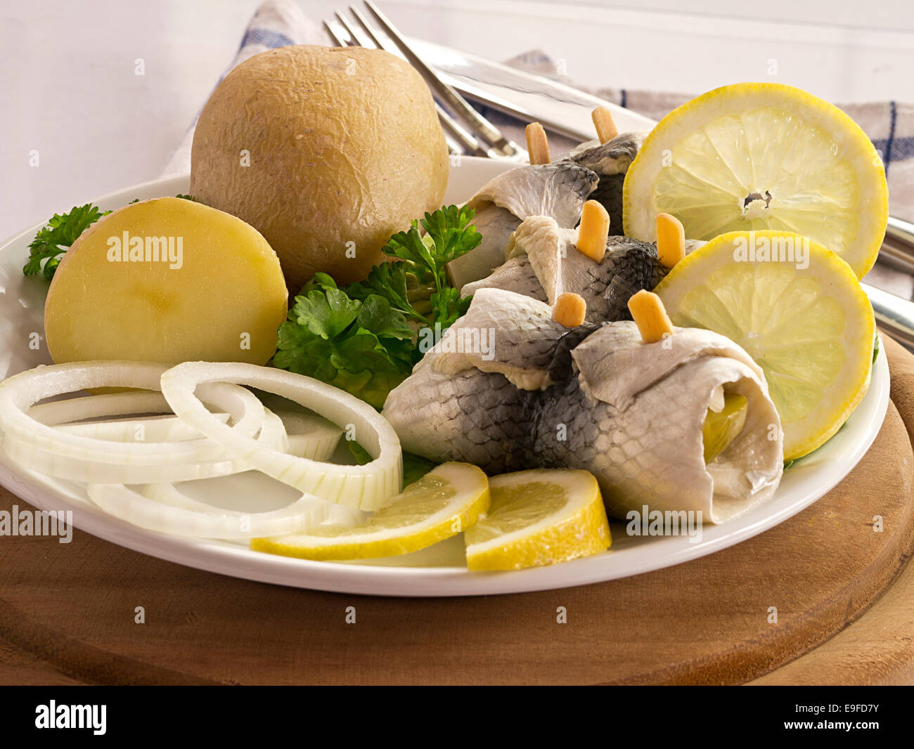 Rollmop herring with jacket potatoes Stock Photo Alamy