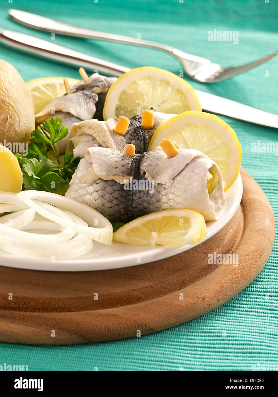 Rollmop herring with jacket potatoes Stock Photo Alamy