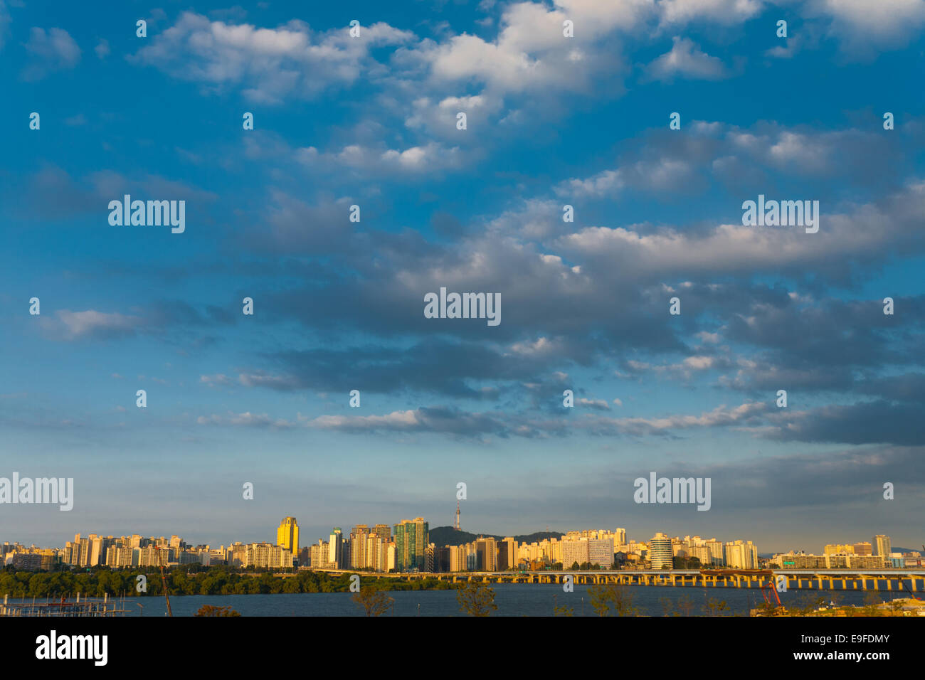 Seoul Tower Cityscape Han River Wide Sky Stock Photo