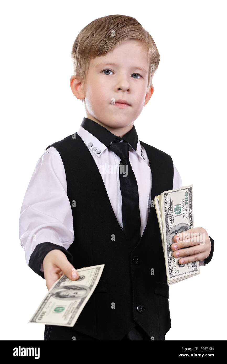Boy playing banker. Stock Photo