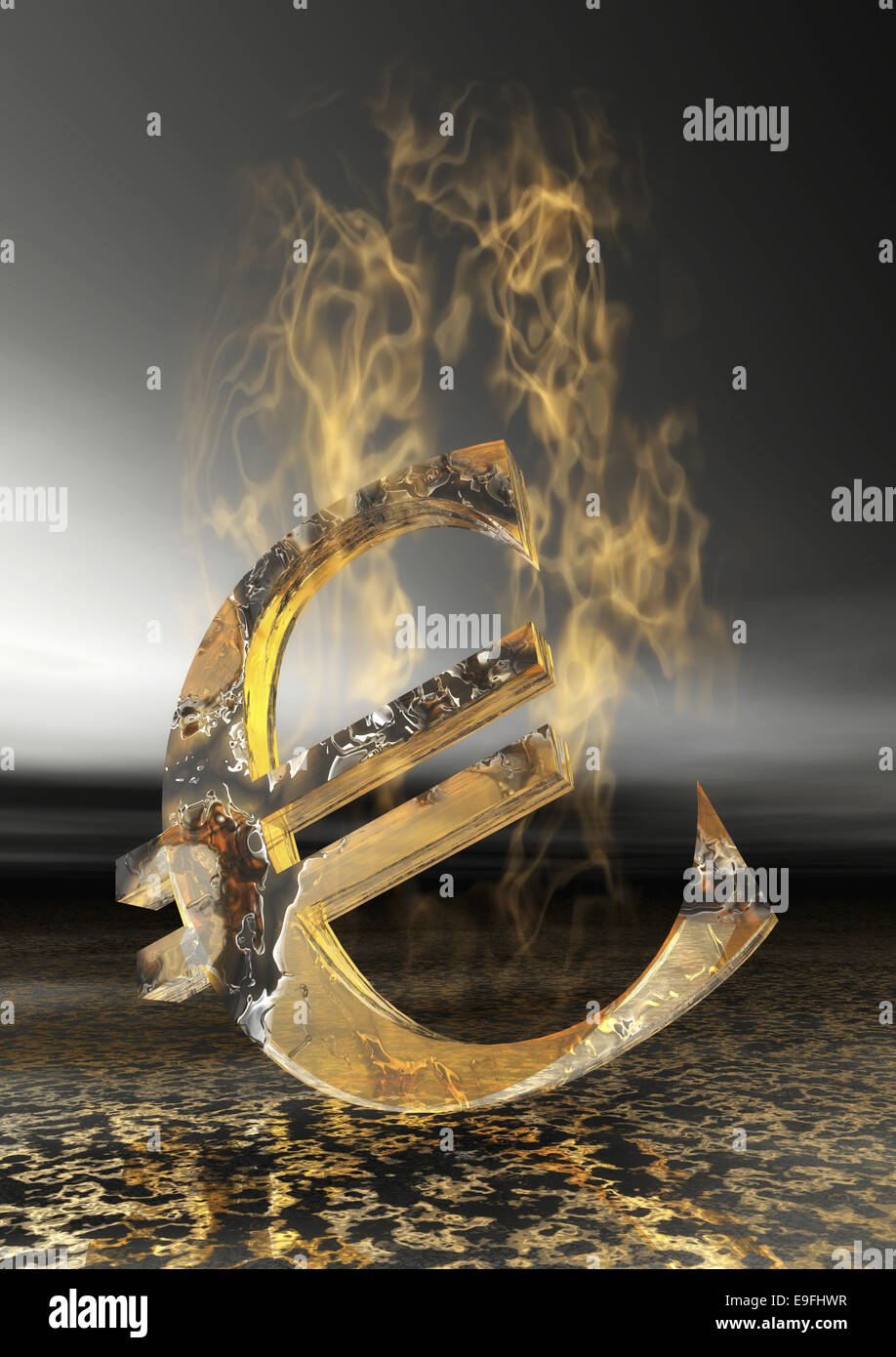 Burning Euro Sign Stock Photo