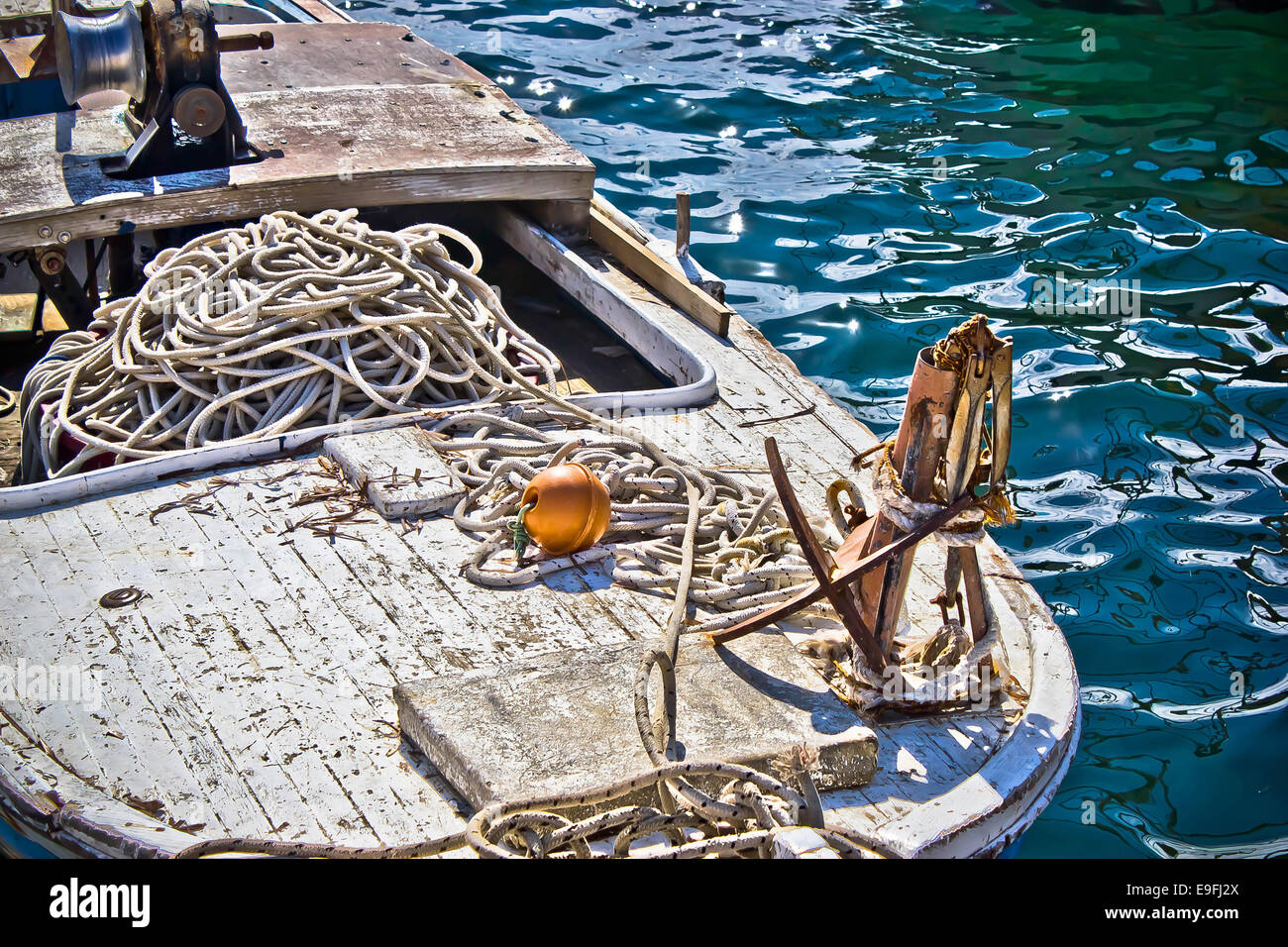 Old wooden fishing boat detail Stock Photo - Alamy
