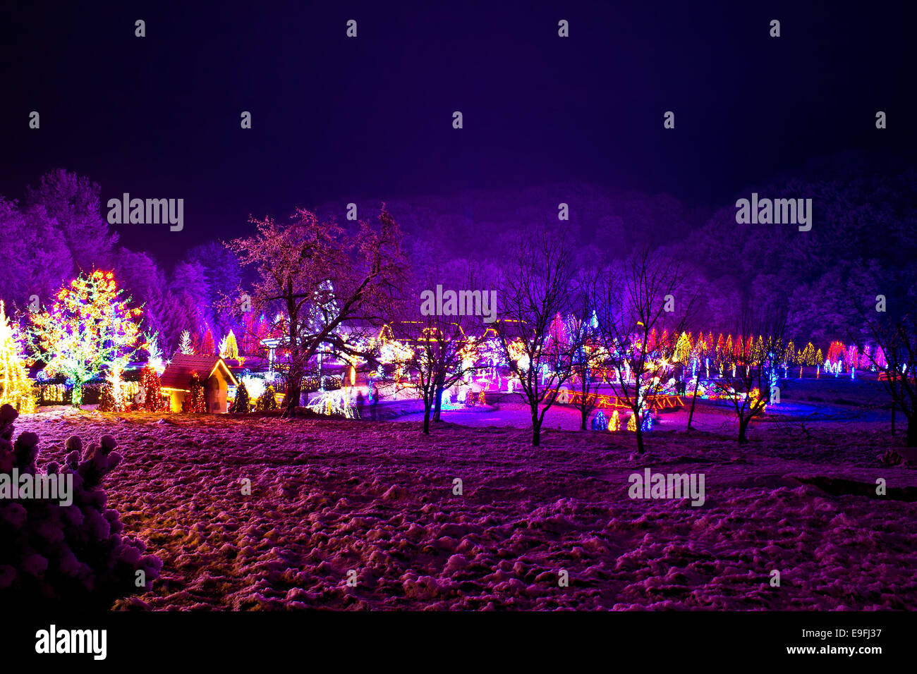 Christmas village in the forrest valley Stock Photo