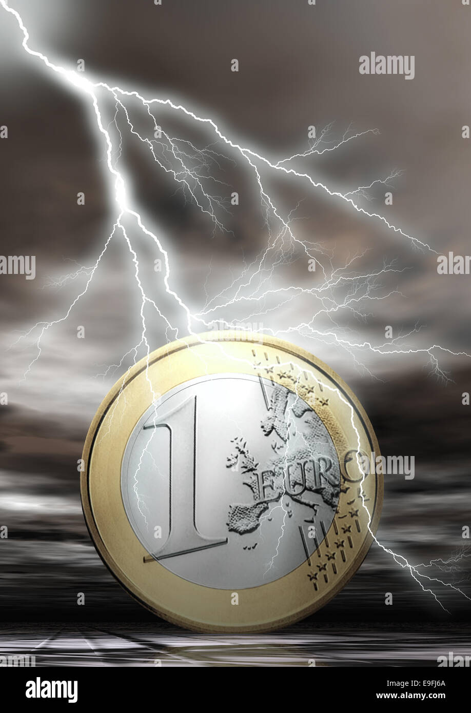 Euro Coin with Flash Stock Photo