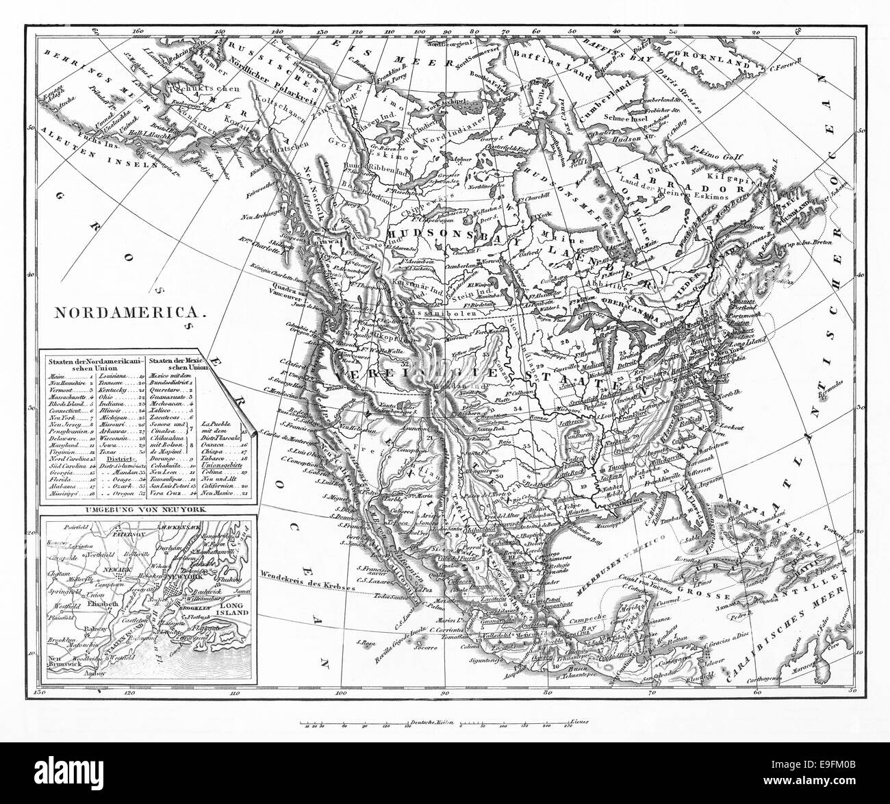 Engraved illustration of a Map of North America from Iconographic Encyclopedia of Science, Literature and Art, Published in 1851 Stock Photo
