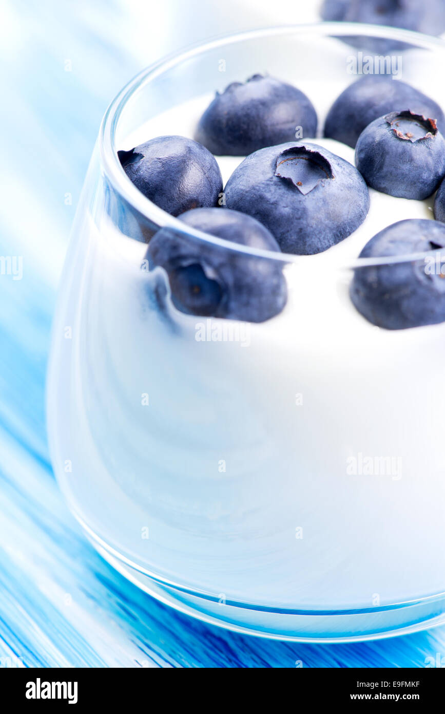 Blueberry and yogurt in glass Stock Photo