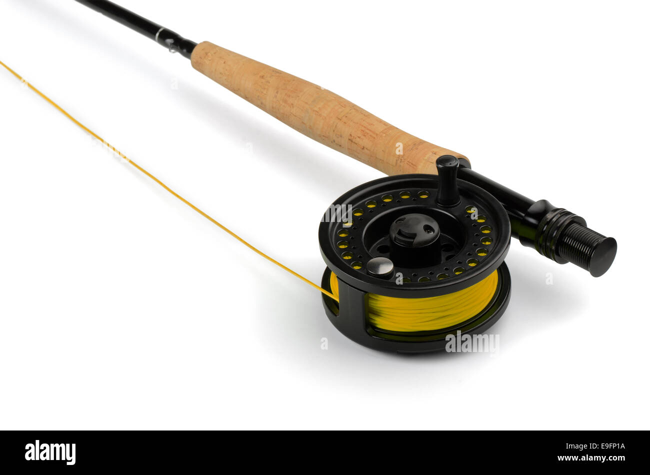 Isolated Yellow And Red Kids Closed Face Fishing Pole Stock Photo