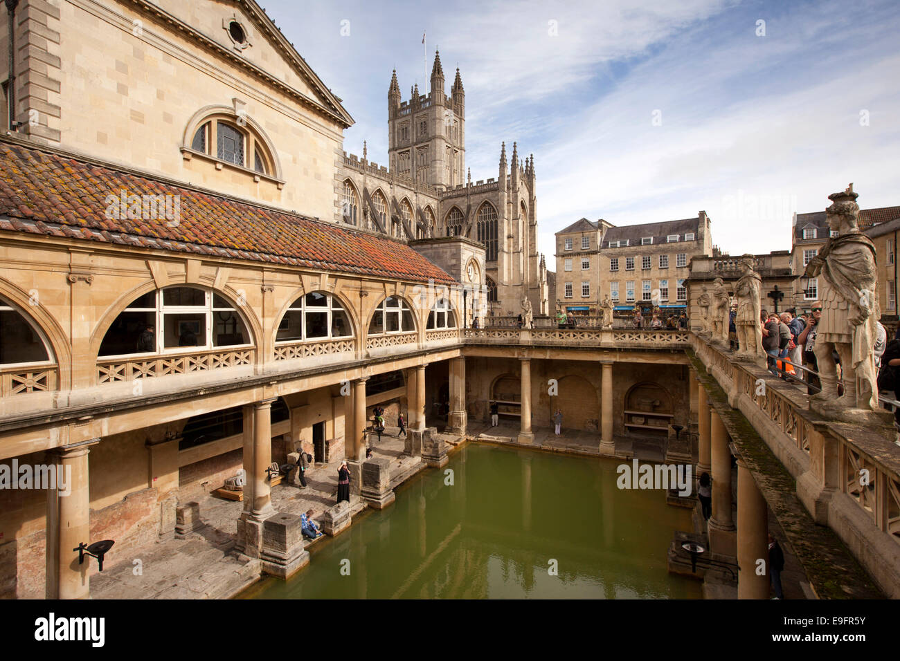 UK, England, Wiltshire, Bath, Roman Baths, statues around main pool