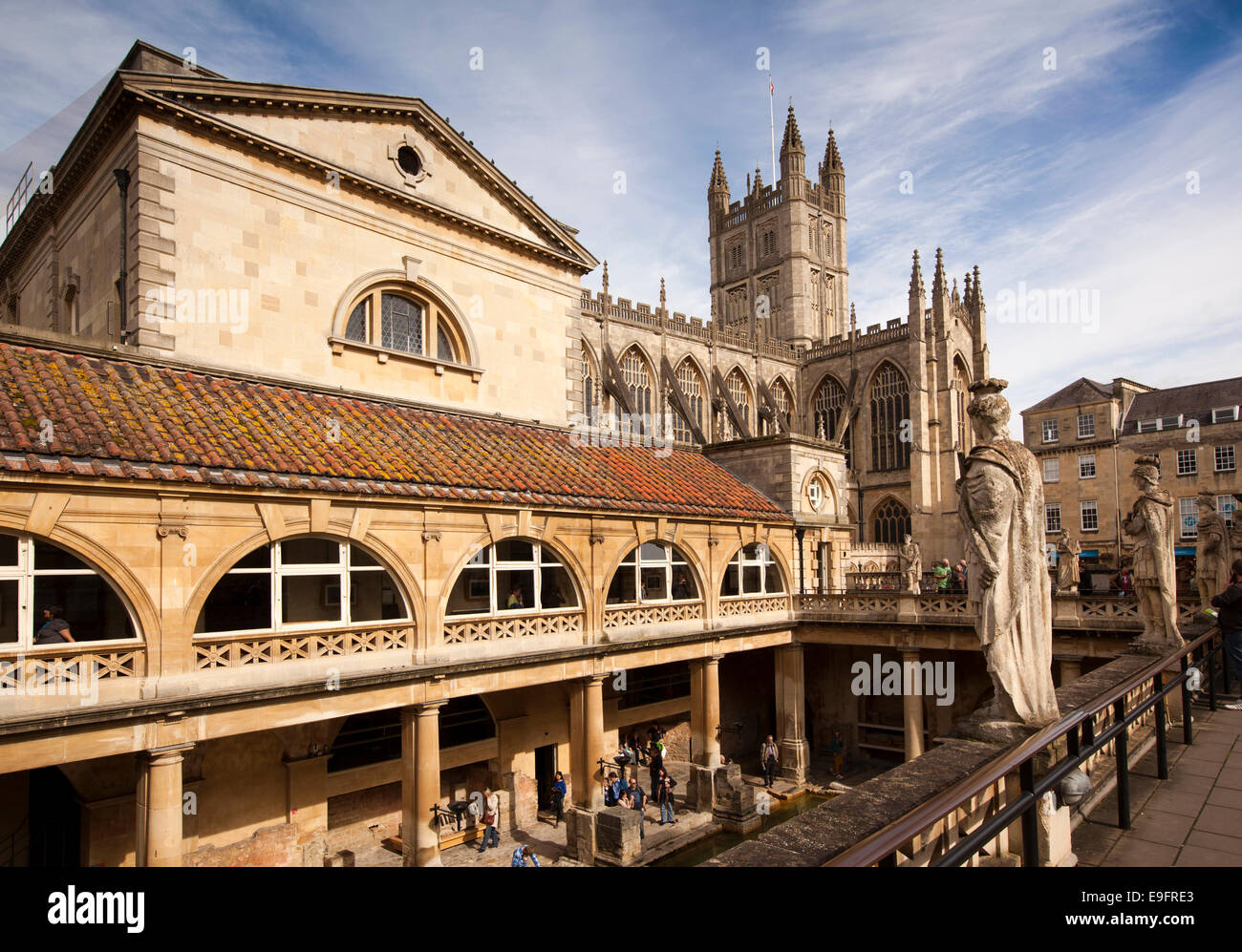 UK, England, Wiltshire, Bath, Roman Baths, statues around main pool