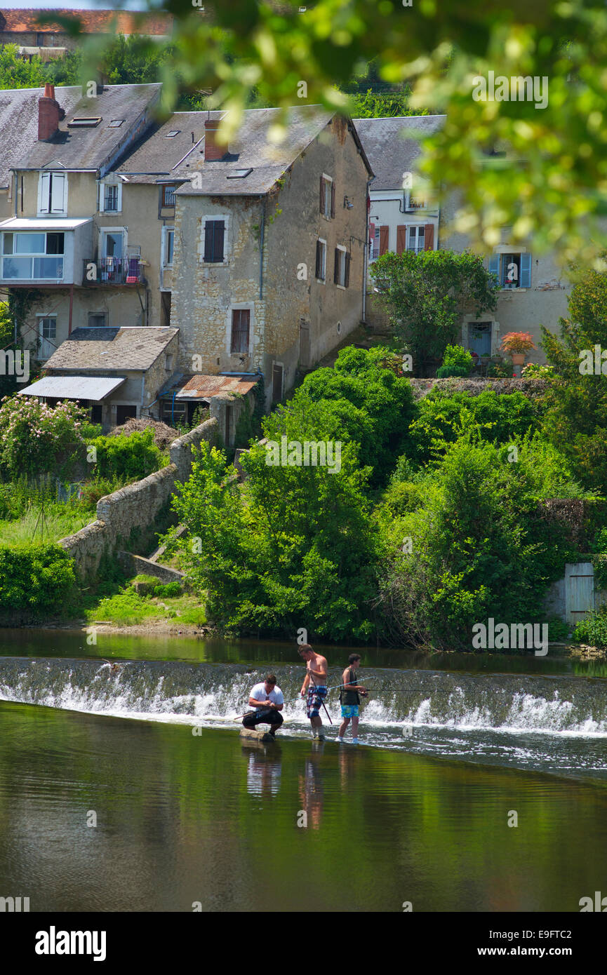 Fishing at Argenton-sur-Creuse, Indre, France Stock Photo
